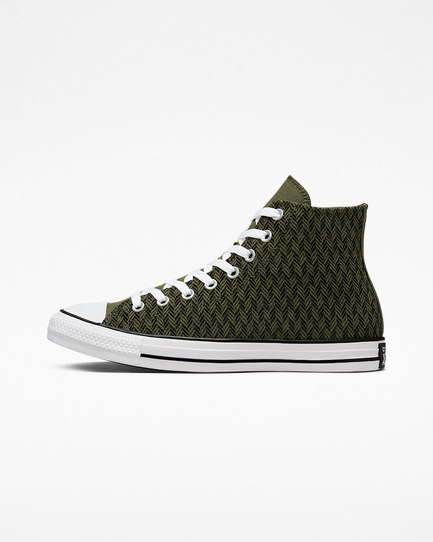 Dámské Boty Vysoké Converse Chuck Taylor All Star Herringbone Olivy Zelené Černé Bílé | CZ UZDV38